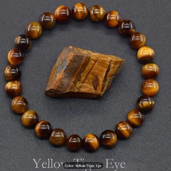 Men's Semi-Precious Natural Yellow Tiger's Eye Gemstone Beaded Bracelet (only). - Picture 2 of 3